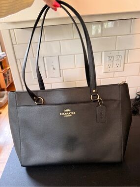 Coach Black Leather Laptop Tote with Gold Hardware